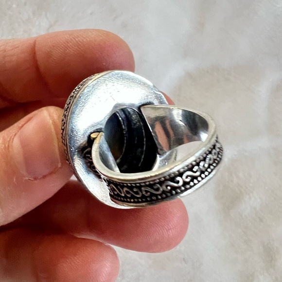 925 OMG INSANE! Blue Flash Labradorite Ornate High Profile Ring 7 - Picture 8 of 12